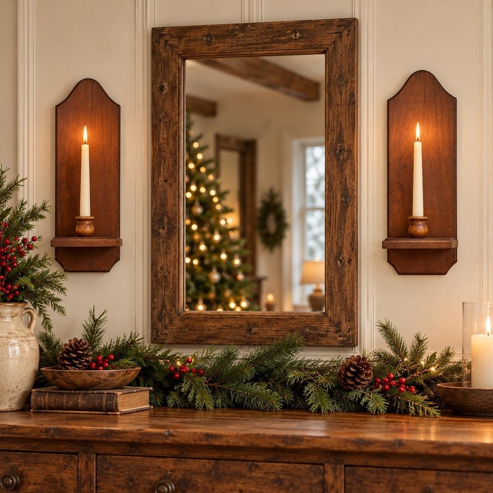 Vintage Pair Wood Wall Shelves Arched Display Sconces Rustic Farmhouse Cottage